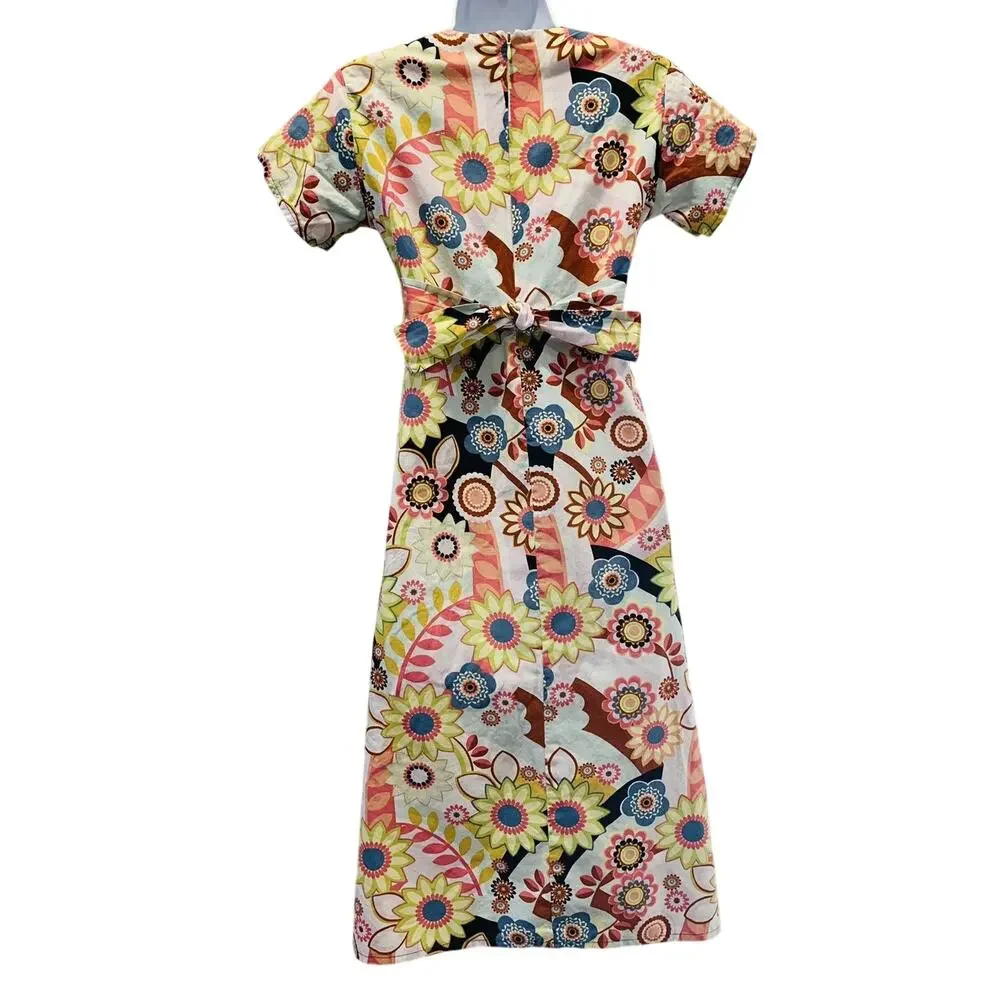 Womens Long Modest Dress Size Small Youth 14 Multi Colored Short Sleeve Handmade